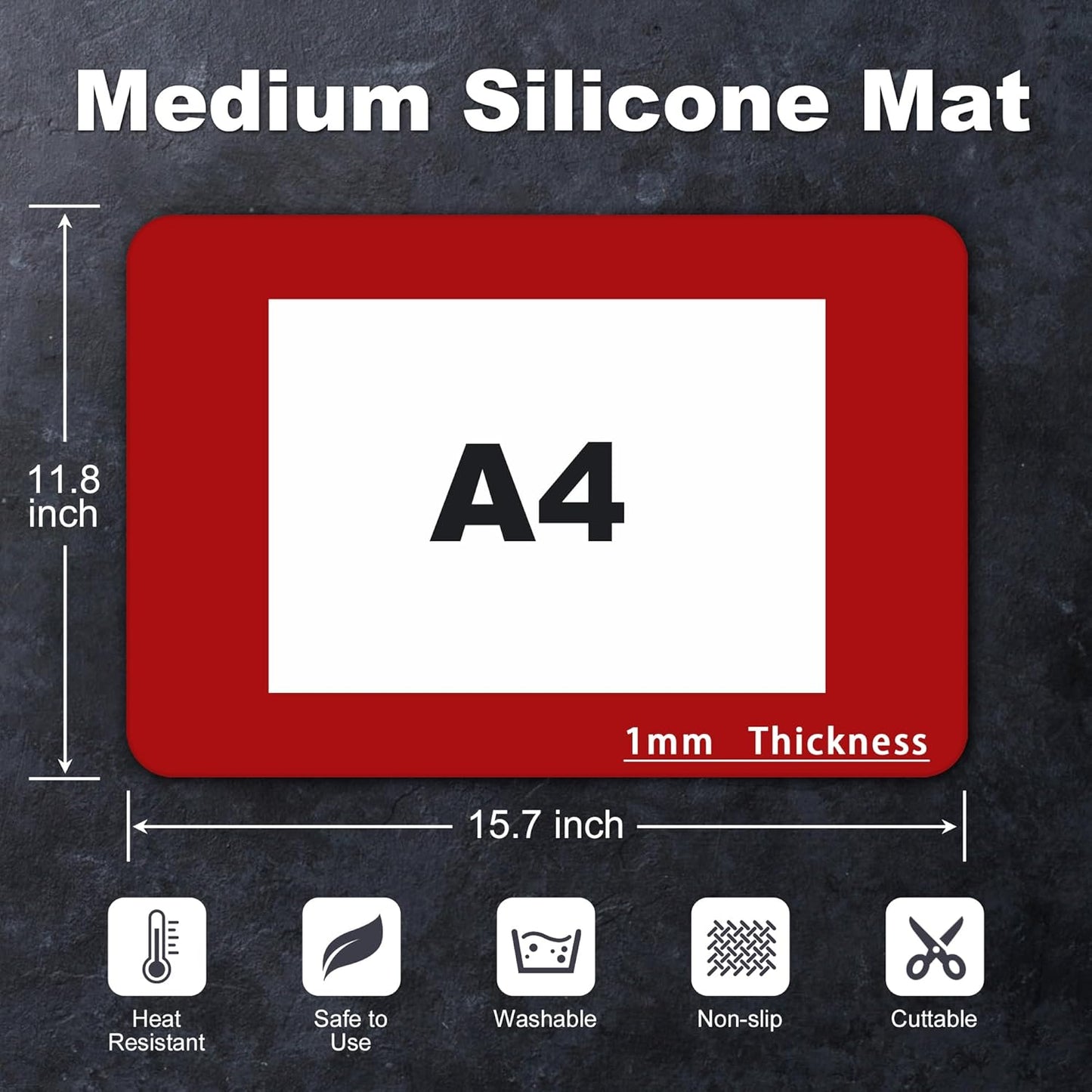 Silicone Mat for Kitchen Counter, Silicone Mat Trimable to Size (Red, 15.7×11.8inch-2pcs), BPA-Free Silicone Placemat, Heat-Resistant NonSlip Table Mat for Air Fryer, Countertop Protector Mat