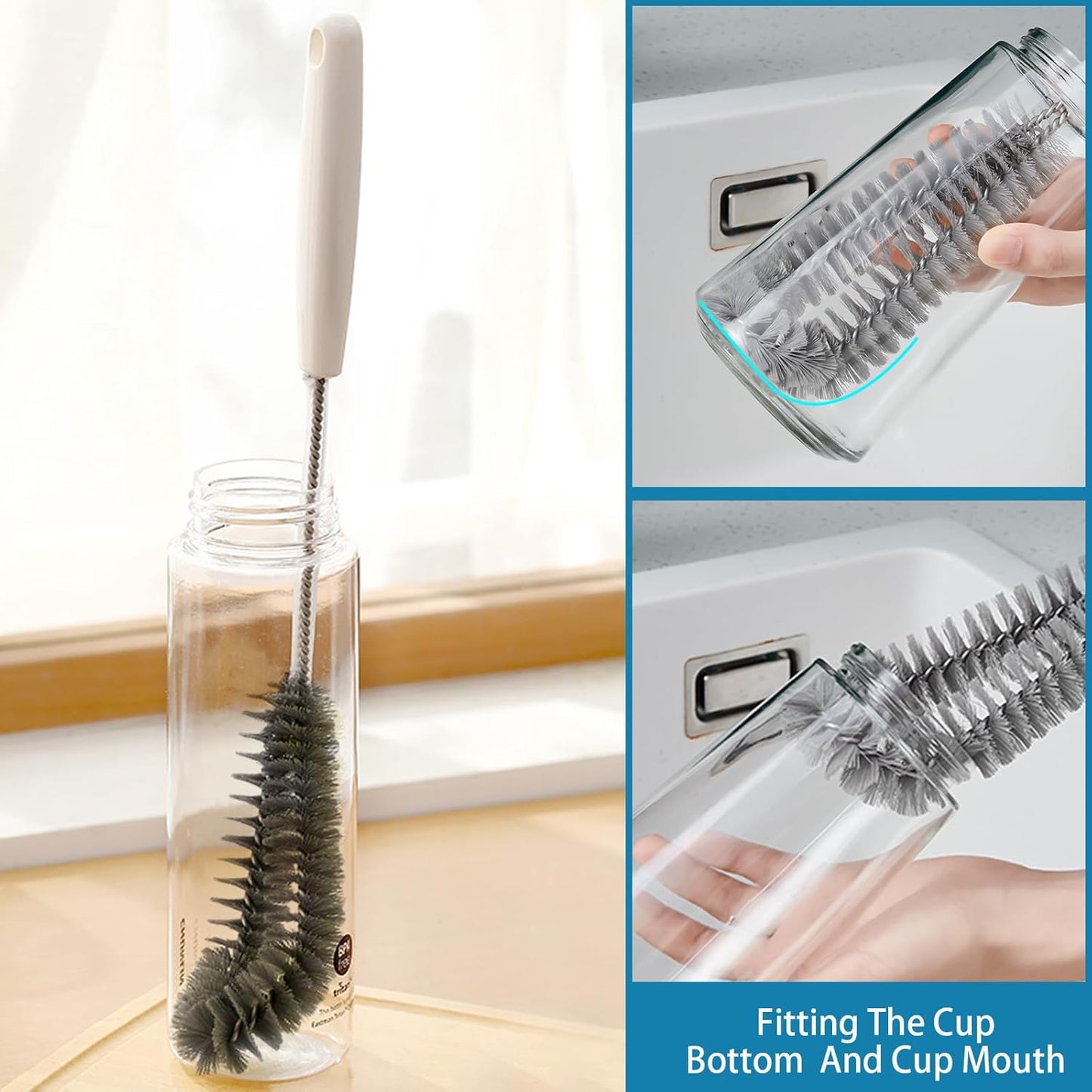 16 inches Long Handle Black Bottle Cleaning Brushes - Perfect for Baby Bottles, Sports Bottles, Glassware, Mugs, Jars, and Stemware (1-pc)