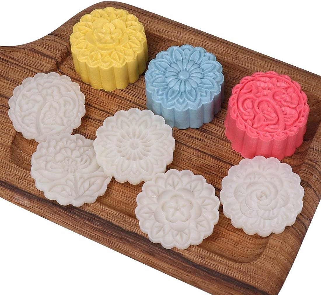 Moon Cake Mold Set Cookie Stamp 5pcs 100g Stamps, Thickness Adjustable DIY Cookie Press Decoration Cake Mold Hand Cutter Set