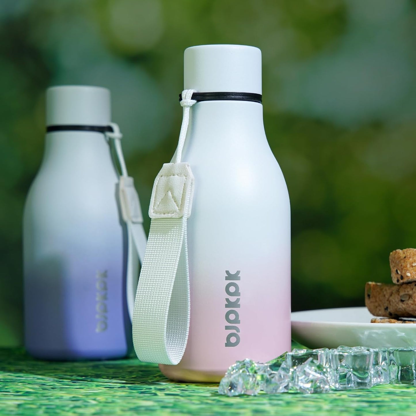 BJPKPK Insulated Water Bottles, 12oz Stainless Steel Metal Water Bottle with Strap, BPA Free Leak Proof Thermos, Mugs, Flasks, Reusable Water Bottle for Sports & Travel, Graceful Pink