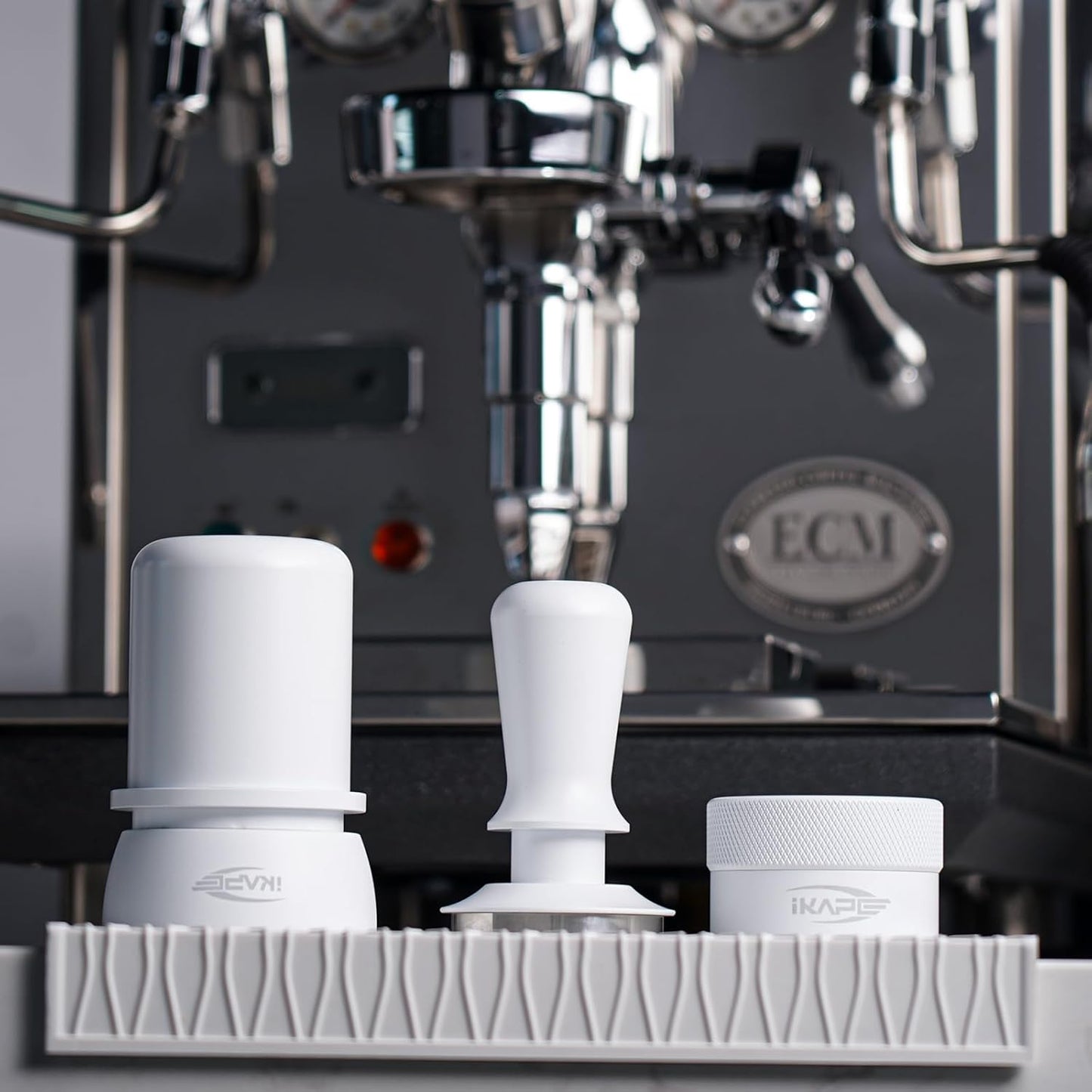 IKAPE 58.5mm Espresso Tamper, Premium Barista Coffee Tamper with Calibrated Spring Loaded, 100% Stainless Steel Base Tamper (White)