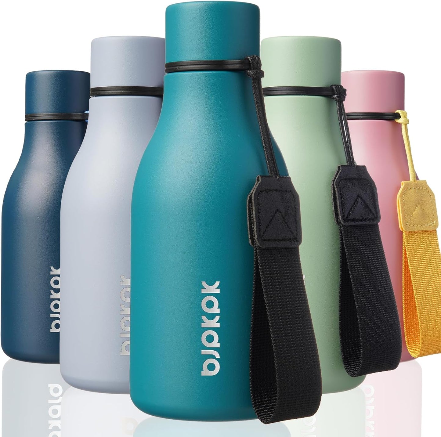 BJPKPK Insulated Water Bottles, 12oz Stainless Steel Metal Water Bottle with Strap, BPA Free Leak Proof Thermos, Mugs, Flasks, Reusable Water Bottle for Sports & Travel, Lake Blue