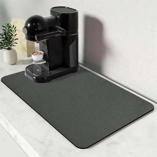 Bloss Coffee Bar Mat for Countertops, Dish Drying Mat for Multiple Usage, Kitchen Counter Mat, Absorbent Hide Stain Rubber Backed Dish Drying Pad(16.1"x24.1", Dark Gray)