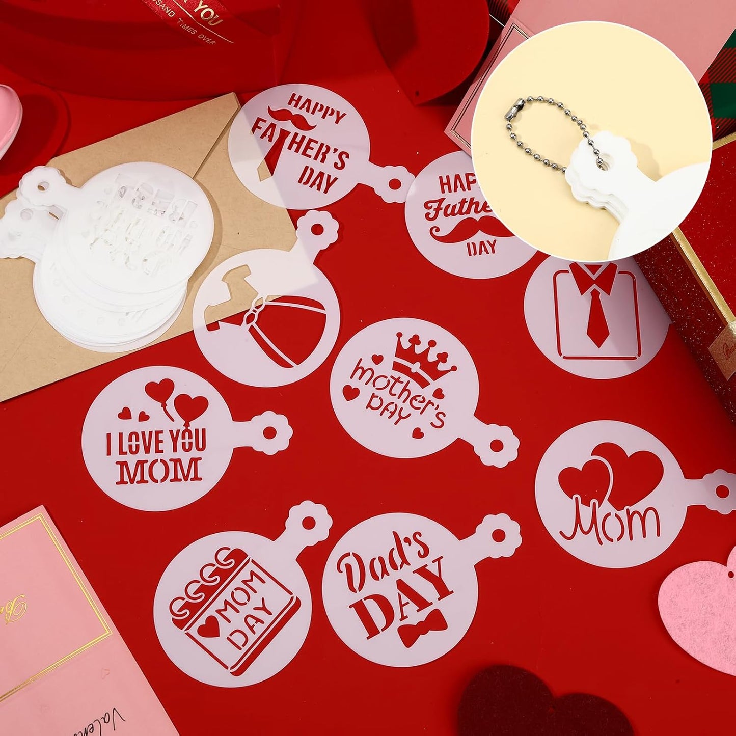 JULBEAR 36 Pieces Reusable Mother's Day Father's Day Cookie Cake Stencils Templates Mold Tools for Mother's Father's Day Birthday Wedding Party Royal Icing Cake Coffee Dessert Decoration Supplies