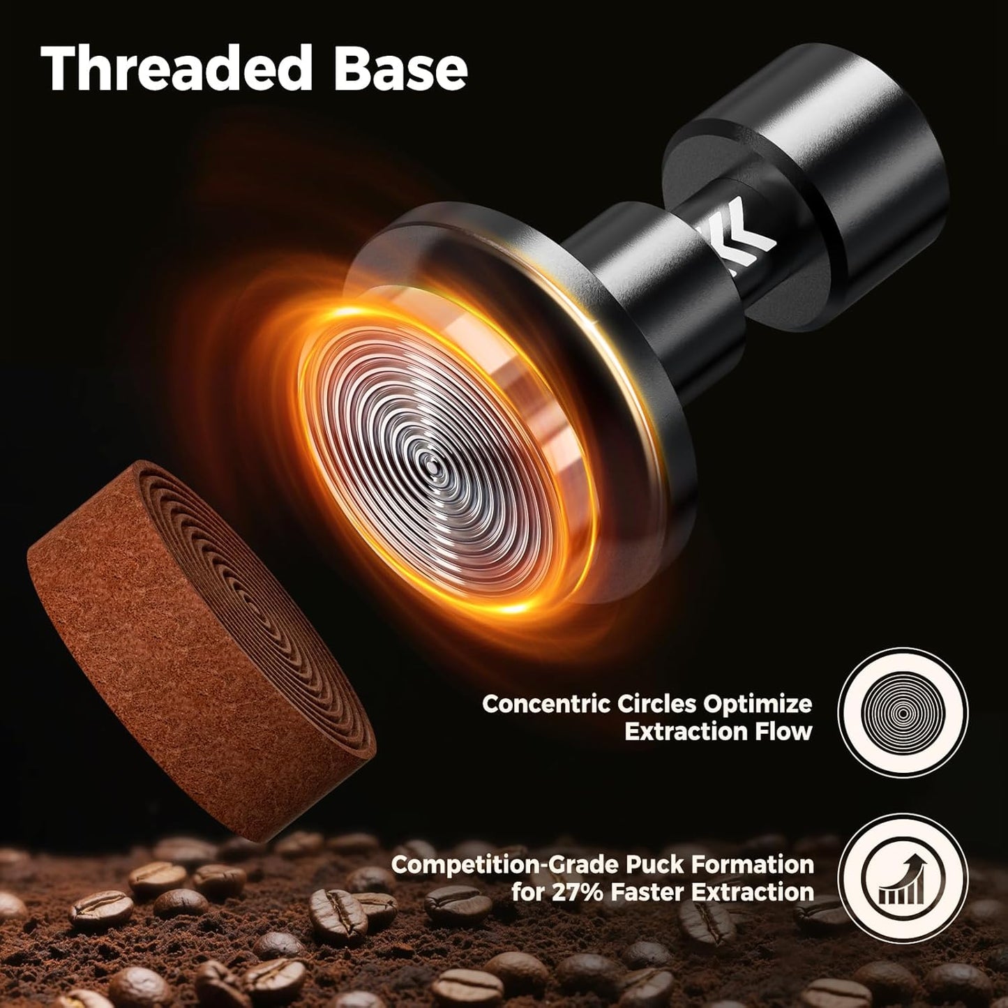 IKAPE 51MM V6 Impact Espresso Tamper with Sound Feedback, 15lb/30lb Interchangeable Springs, Espresso High Tamper with Triple-spring System, Fits 51mm portafilters