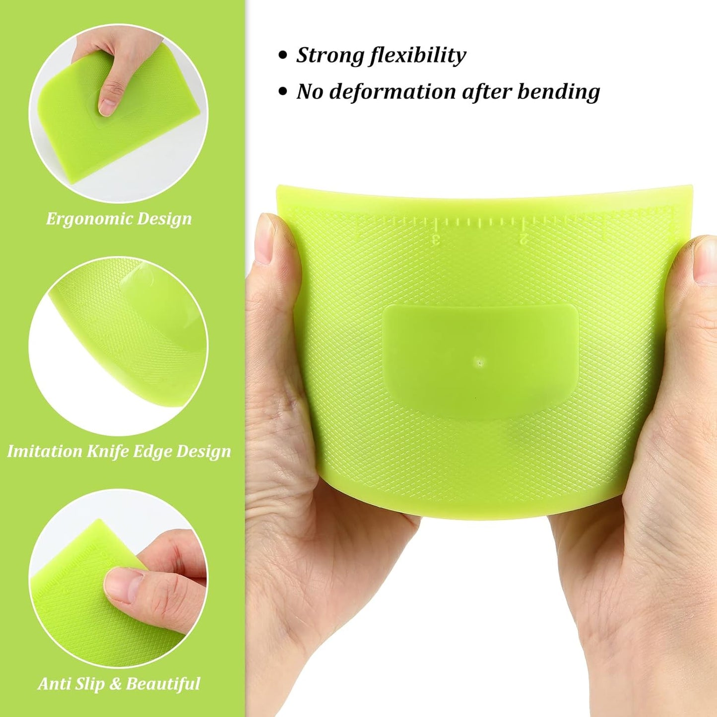 4 Piece Plastic Dough Scraper Bowl Scraper Flexible Multipurpose Food Scraper Plastic Dough Cutter for Bread Cake Dough Fondant Icing (White, Green, Yellow, Red)