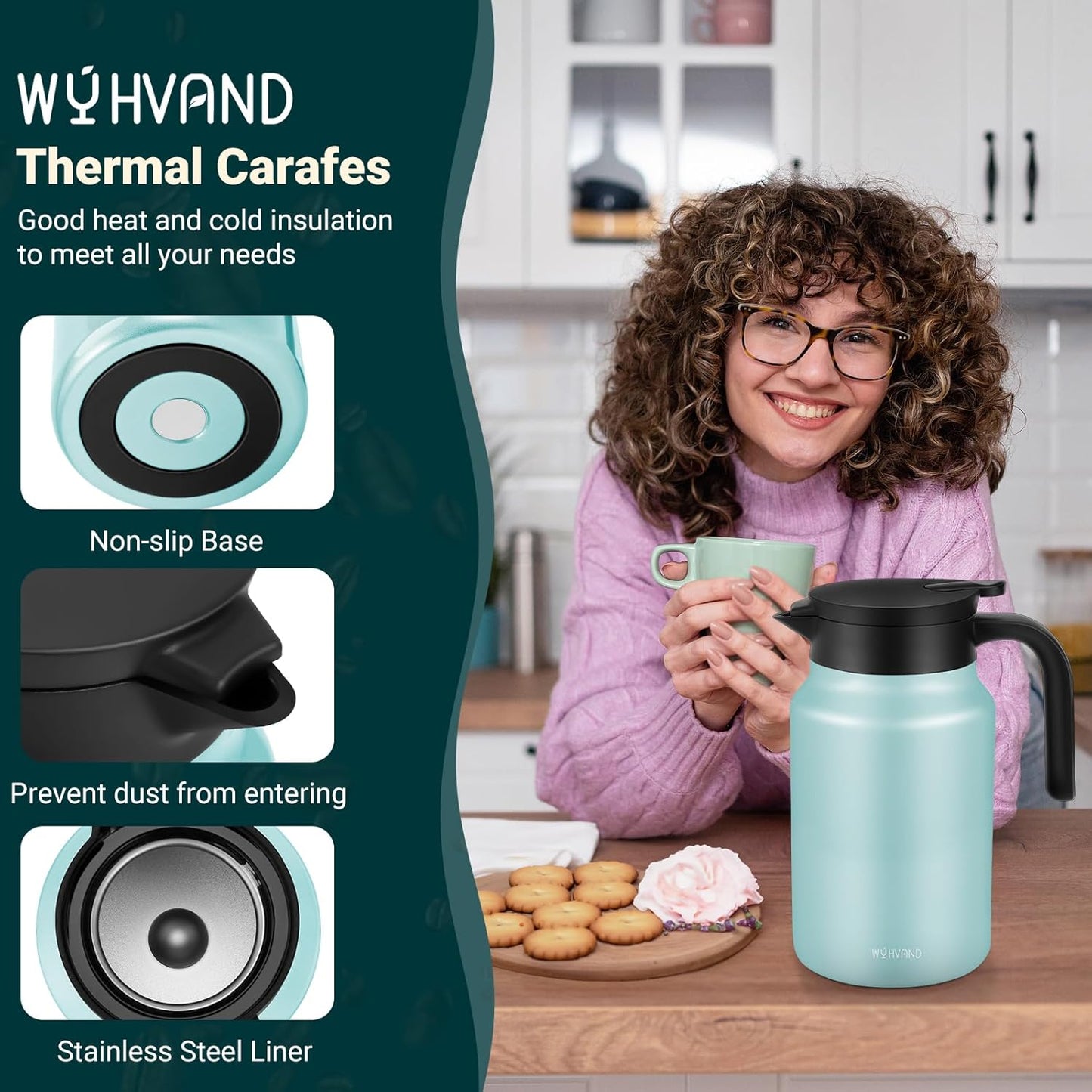 51Oz Thermal Coffee Carafes For Keeping Hot/Cold, Stainless Steel Coffee Carafe, Dustproof Insulated Water Carafe for Party/Home,Blue