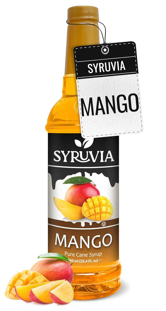 Syruvia Mango Syrup - Premium Flavoring Syrup for Tea, Italian Sodas, Beverages, Desserts, Ice Cream, Cocktails & Mocktails - Kosher, Gluten Free - 25.4 fl oz.