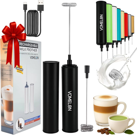 Rechargeable Milk Frother, Electric Coffee Foamer, Handheld Drink Mixer for Latte, Cappuccino, Coffee, Eggs, Hot Chocolate, Protein,Paint Black