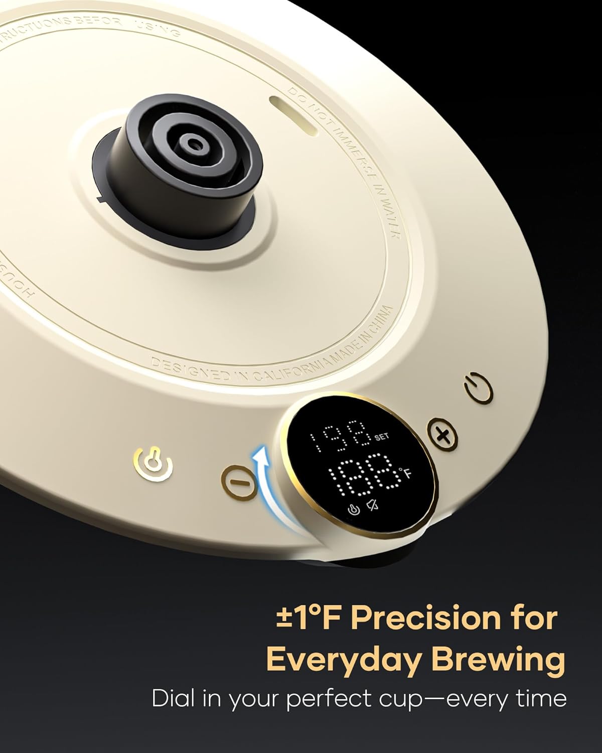 Cocinare FLOW B9 Gooseneck Electric Kettle, Precise Temperature Control for Pour-Over Coffee & Tea Brewing, Stainless Steel Interior, Rapid Heating for Boiling Water 1500W/0.9L (White Wooden)