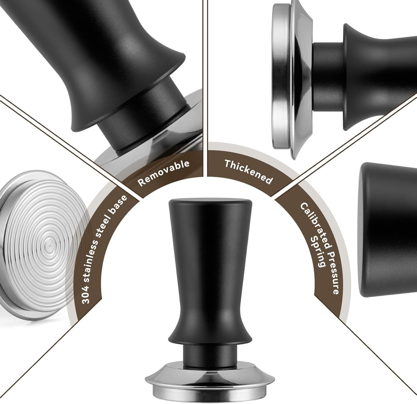 6pcs Espresso Tamper Set, Barista Tools Kit for Coffee Machine, Spring-Loaded 304 Stainless Steel Base 30lbs Coffee Calibrated Tamper kits for Enjoying cafes Home Office hotels(51mm)