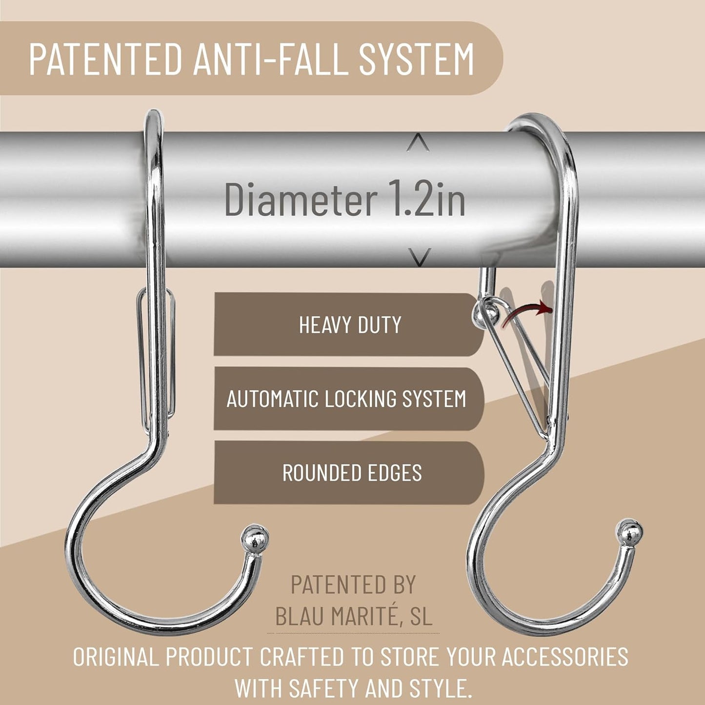 6 Purse Hanger for Closet. Tote Hanger. S-Shaped Hooks S Hooks Twist Design. Anti Drop S-Shaped Hook for hanging handbags with Safety Buckle to Prevent Falls. Heavy Duty. (Silver, Twisted)