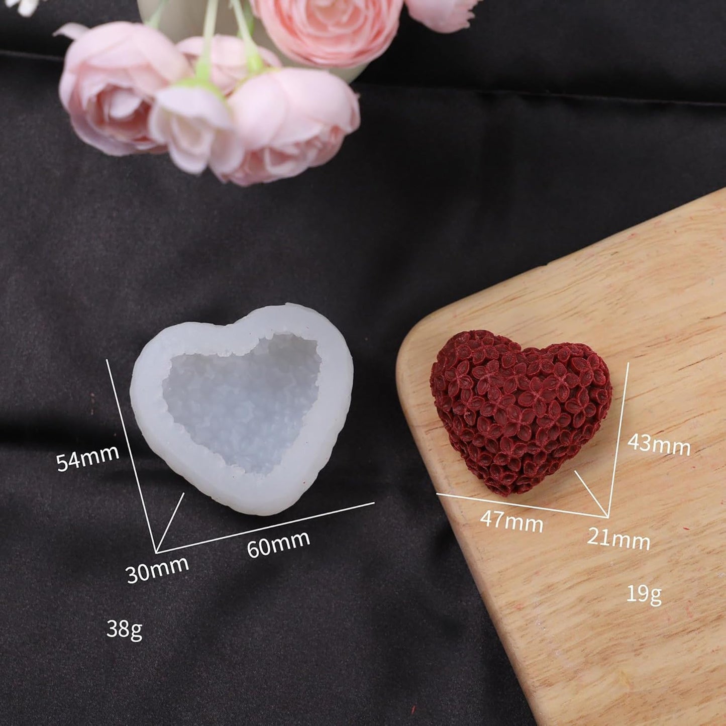 3 Pack Rose Heart & Peony 3D Flower Molds - Silicone Resin Casting Molds for Home Decor & Crafting