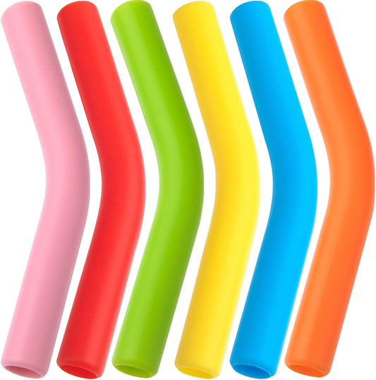 6pcs Food-Grade Silicone Metal Straw Tips, Reusable Flex Elbow Straws Cover Replacement Tips, Soft Straw Toppers Kits for 8 mm Stainless Steel Metal Straws - 6 Colors