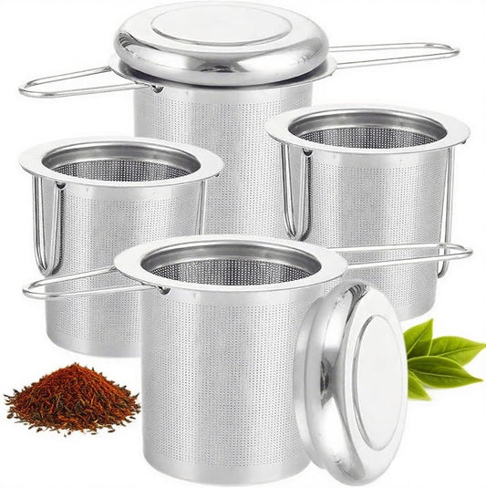 4 PCS Tea Strainer with Lid 304 Stainless Steel Tea Infuser Basket for Loose Tea Extra Fine Mesh Tea Diffuser Long Handle Tea Strainers Filters for Hanging on Teapots Mugs Cups