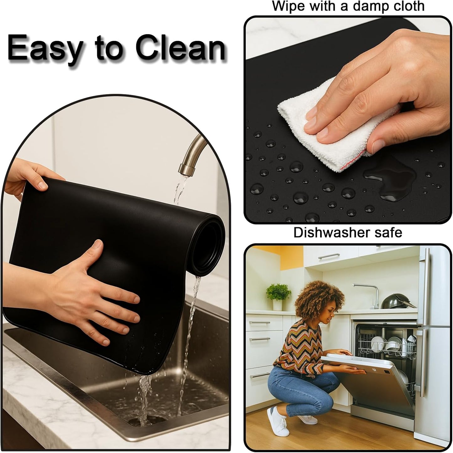 Silicone Baking Mat 35.4"x23.6" Food Grade Silicone Mats for Kitchen Counter Large Countertop Protector Mat with Edge Heightening Non-slip Heat Resistant Mats for Countertop Easy Clean(Black)