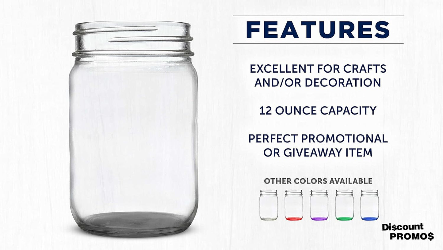 DISCOUNT PROMOS Decorating Mason Jars 12 oz. Set of 10, Bulk Pack - Glass Jars for Overnight Oats, Candies, Fruits, Pickles, Spices, Beverages - Black