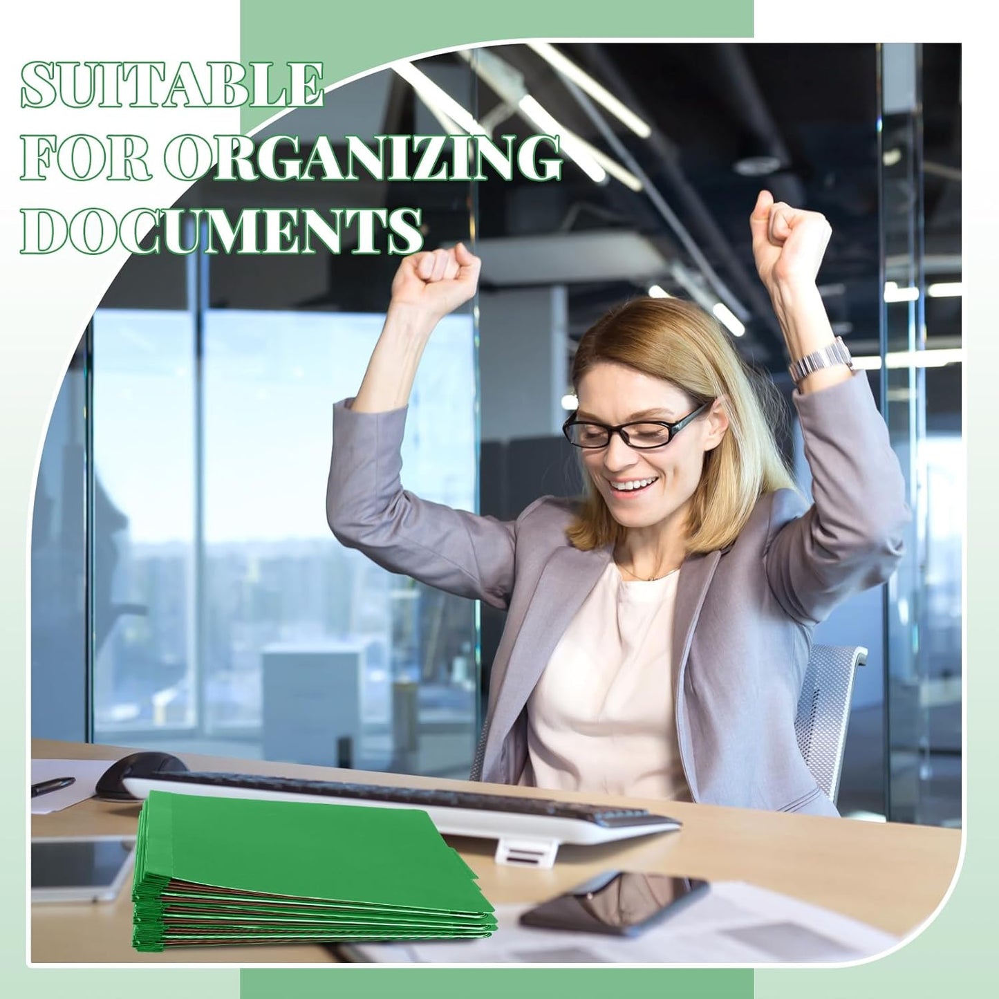 60 Pcs Classification Folders Letter Size, Back to School Supply for Teacher, Student, 3 Dividers Pressboard File Folder Bulk with 2 Fasteners, 3.5 Inch Expanding File Organizer (Green)