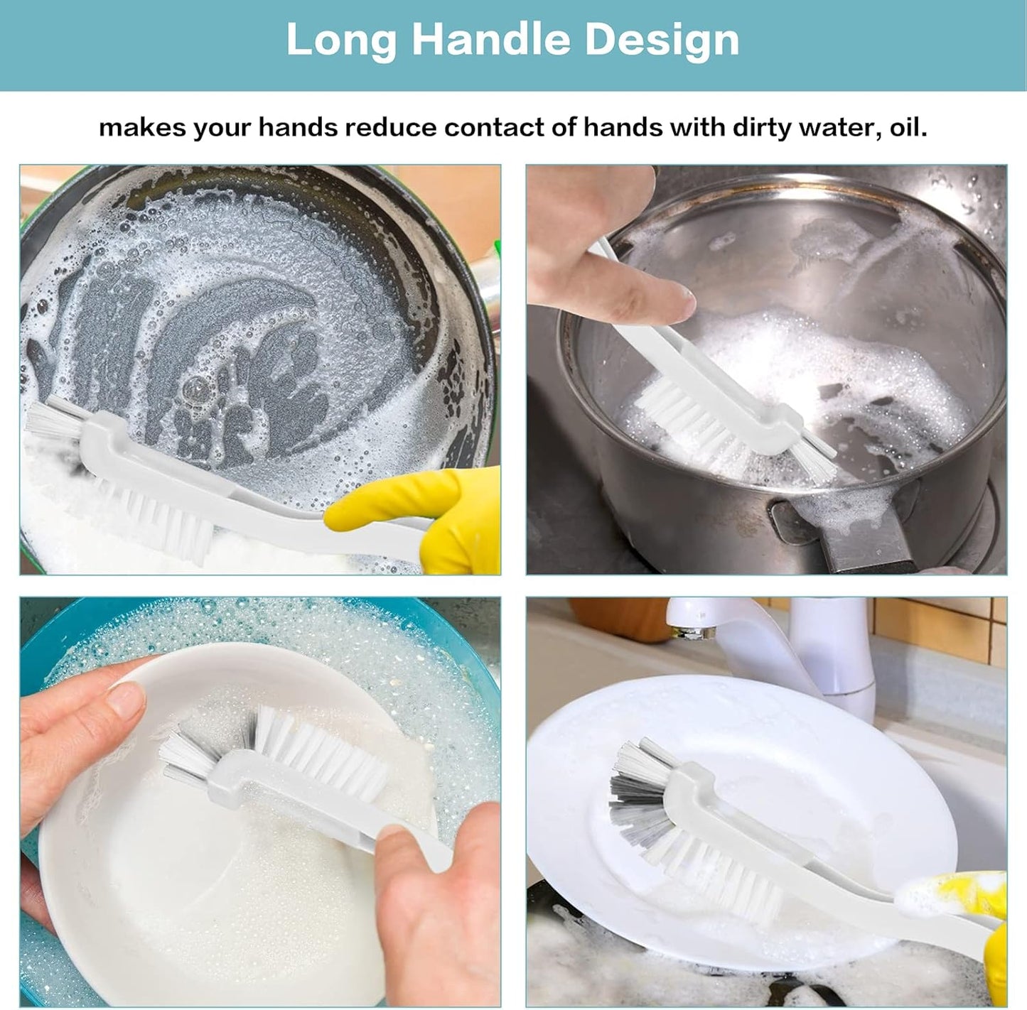 8 Pcs Dish Brush Bottle Bathroom Scrub Brushes Kitchen Cleaning Brush Right Angle Kitchen Brush Sink Household Pot Pan Edge Corners Tile Lines Brush with Stiff Bristles