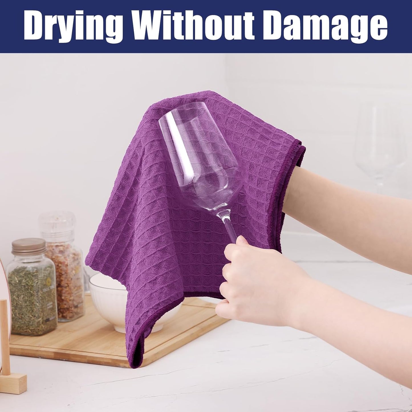 Homaxy Microfiber Waffle Weave Kitchen Dish Cloths, 12 x 12 Inch Ultra Absorbent and Solid Color Dish Towels for Kitchen Fast Drying Dishcloth for Washing Dishes, 8 Pack, Purple