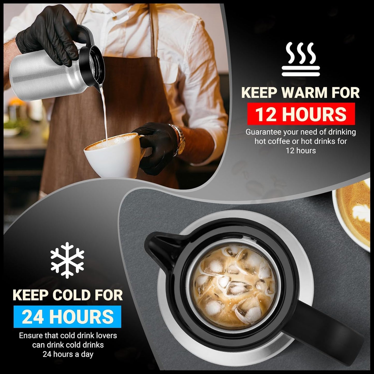 51Oz Thermal Coffee Carafes For Keeping Hot/Cold, Stainless Steel Coffee Carafe, Dustproof Insulated Water Carafe for Party/Home,Silver