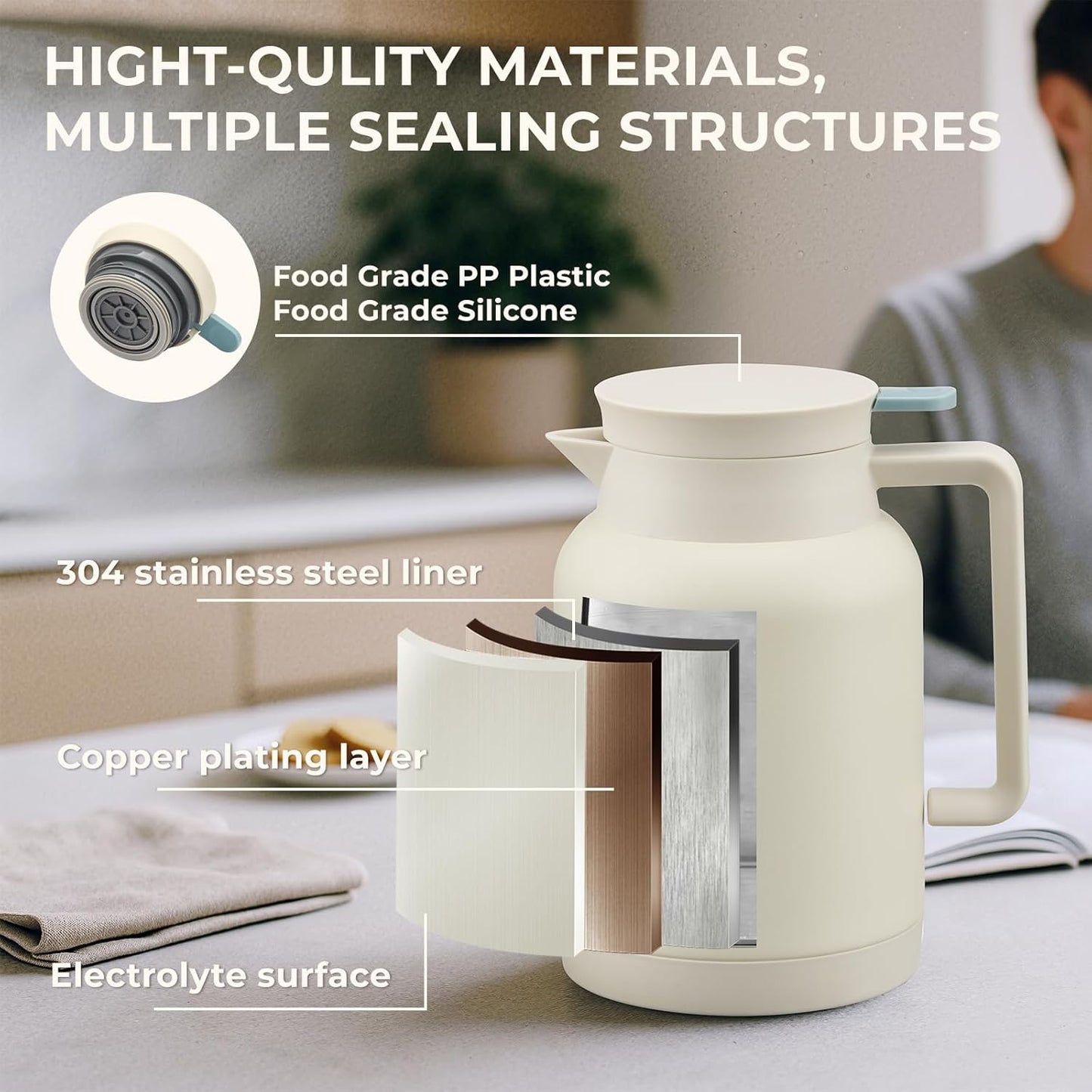 2 Pack 49oz Thermal Coffee Carafe and 15oz Insulated Water Bottle, Stainless Steel Vacuum Thermal Carafes and Water Bottle for Keeping Coffee, Tea, Water - Keep 12 Hours Hot, 24 Hours Cold