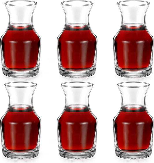 6 Pack Single Serving Wine Carafe Glass Small Mini Carafe Individual Wine Refill Decanter for Dinner Parties Tastings Bars Restaurants (6.5 oz)