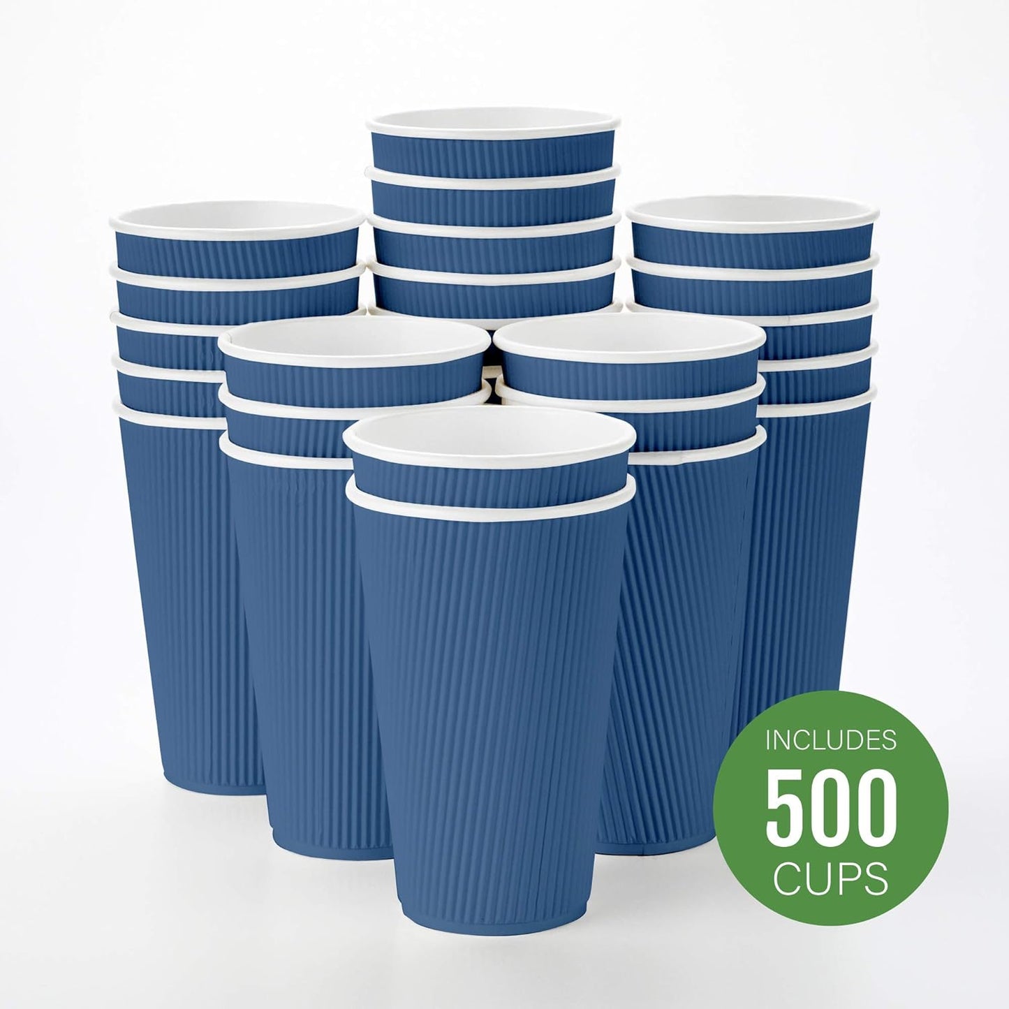 Restaurantware 16 Ounce Ripple Wall Disposable Coffee Cups, 500 Insulated Midnight Blue Paper Tumblers with Rolled Rim Design, Lids Sold Separately for Hot Drinks like Tea, Hot Chocolate and More