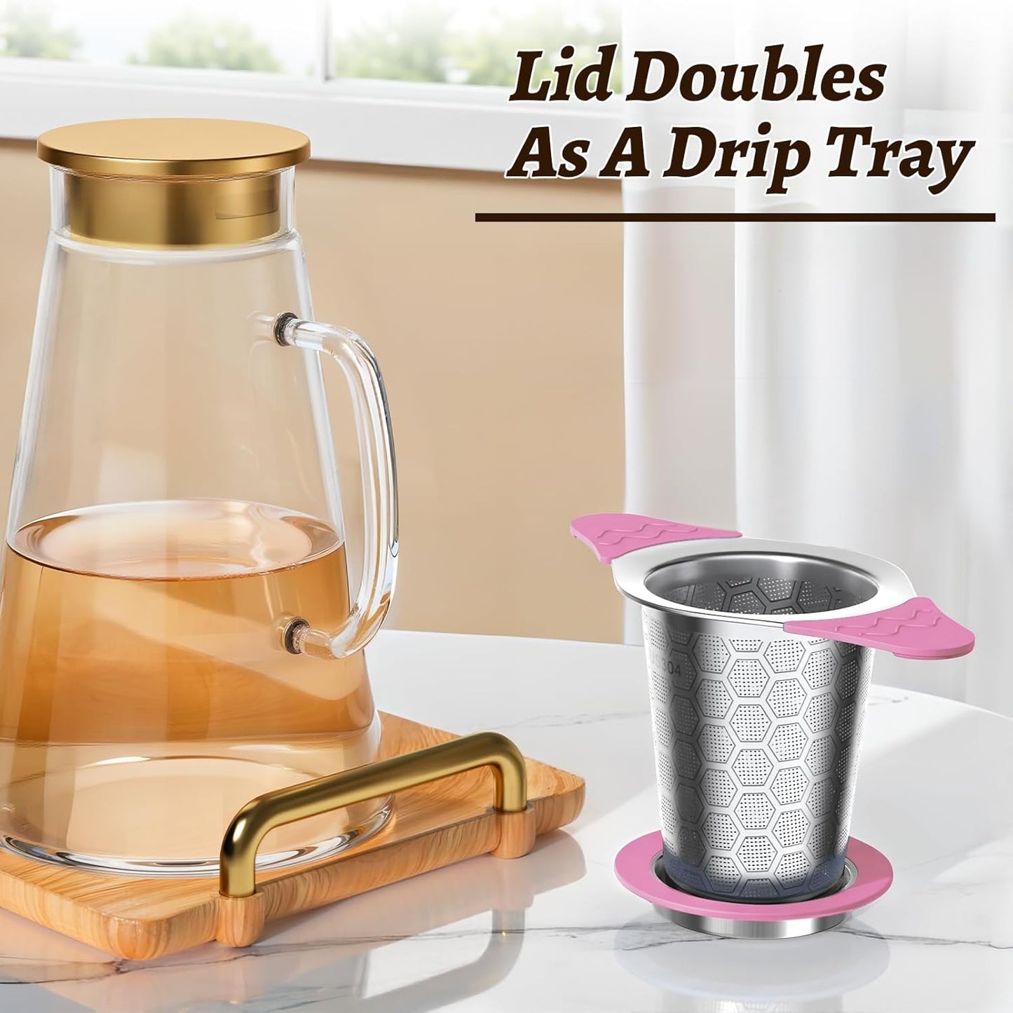 Tea Infuser for Loose Leaf Tea,18/8 Stainless Steel Tea Infuser with Heat Proof Silicone Handles,Extra Fine Mesh Tea Strainers Filter Fine Tea Leaves Effectively,Fits TeaPots/Mugs-Pink