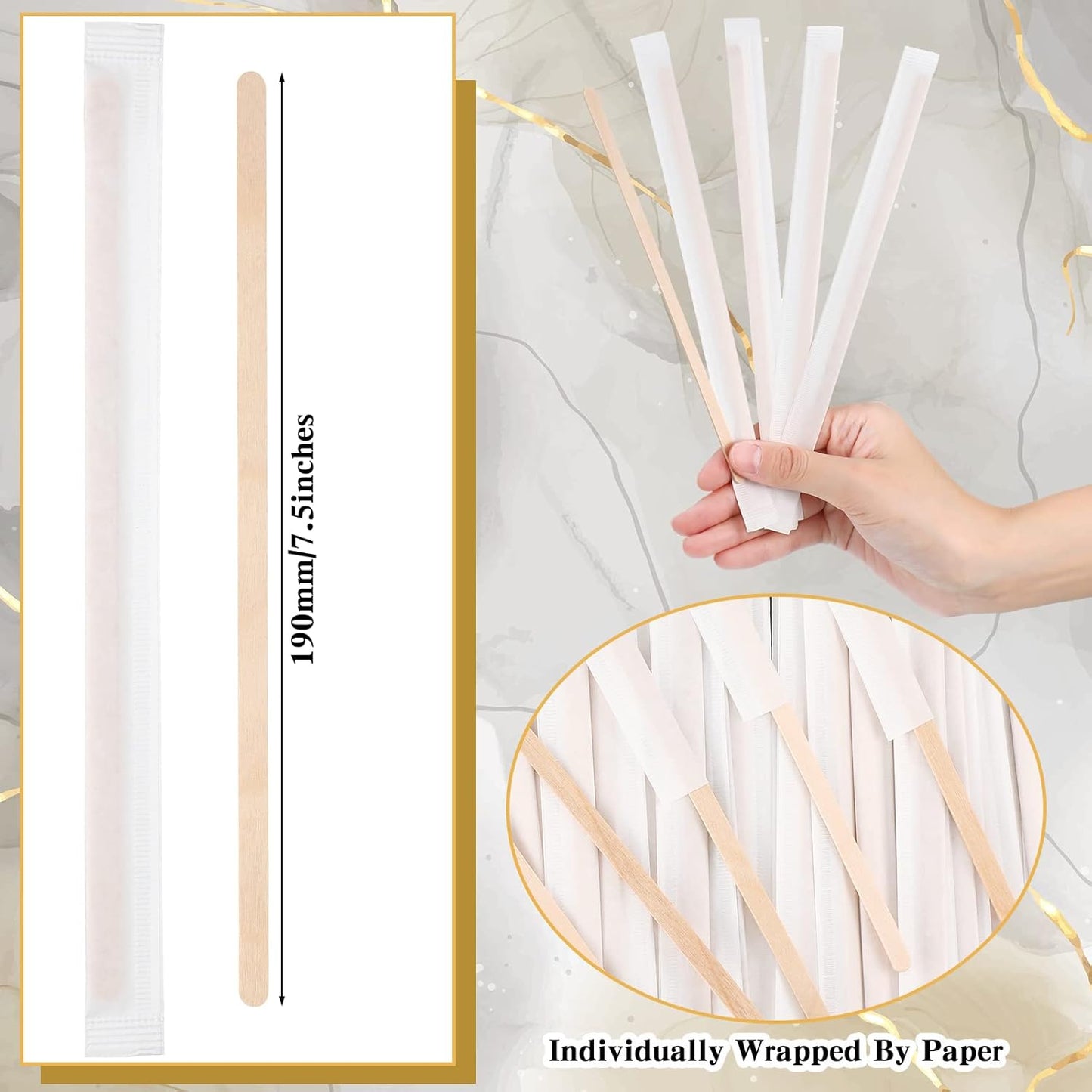 2000 Pcs Individually Wrapped Wooden Coffee Stirrers, Disposable Coffee Stir Sticks Round End Sticks Bulk Wood Stirrers for Cocktail Hot Drinks Restaurant Bar Home Office (7.5 Inch)