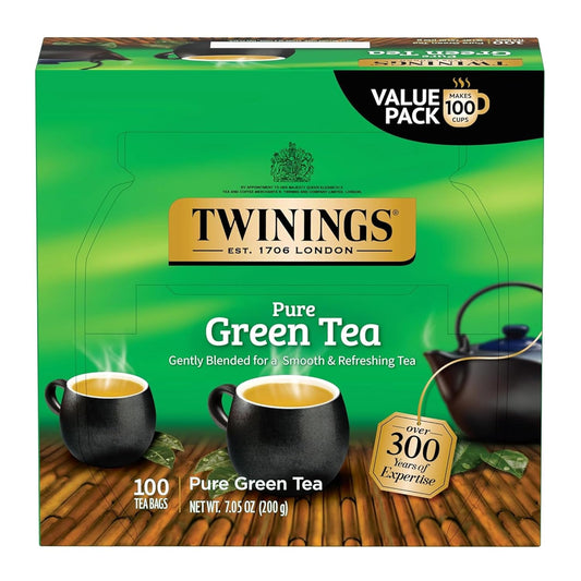 Twinings Pure Green Tea Individually Wrapped Bags, 100 Count (Pack of 1), Smooth & Refreshing, Caffeinated, Enjoy Hot or Iced, 100 Teabags