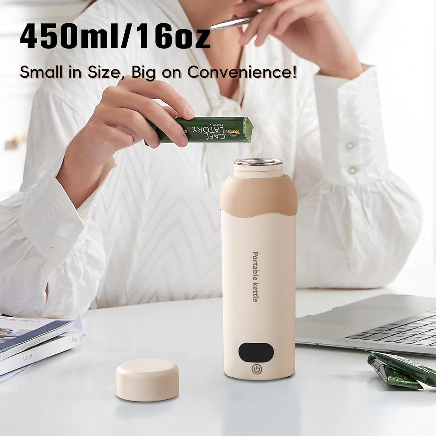 Portable Travel Electric Kettle Small Water Boiler 450ml Plug in Water Heater 304 Stainless Steel