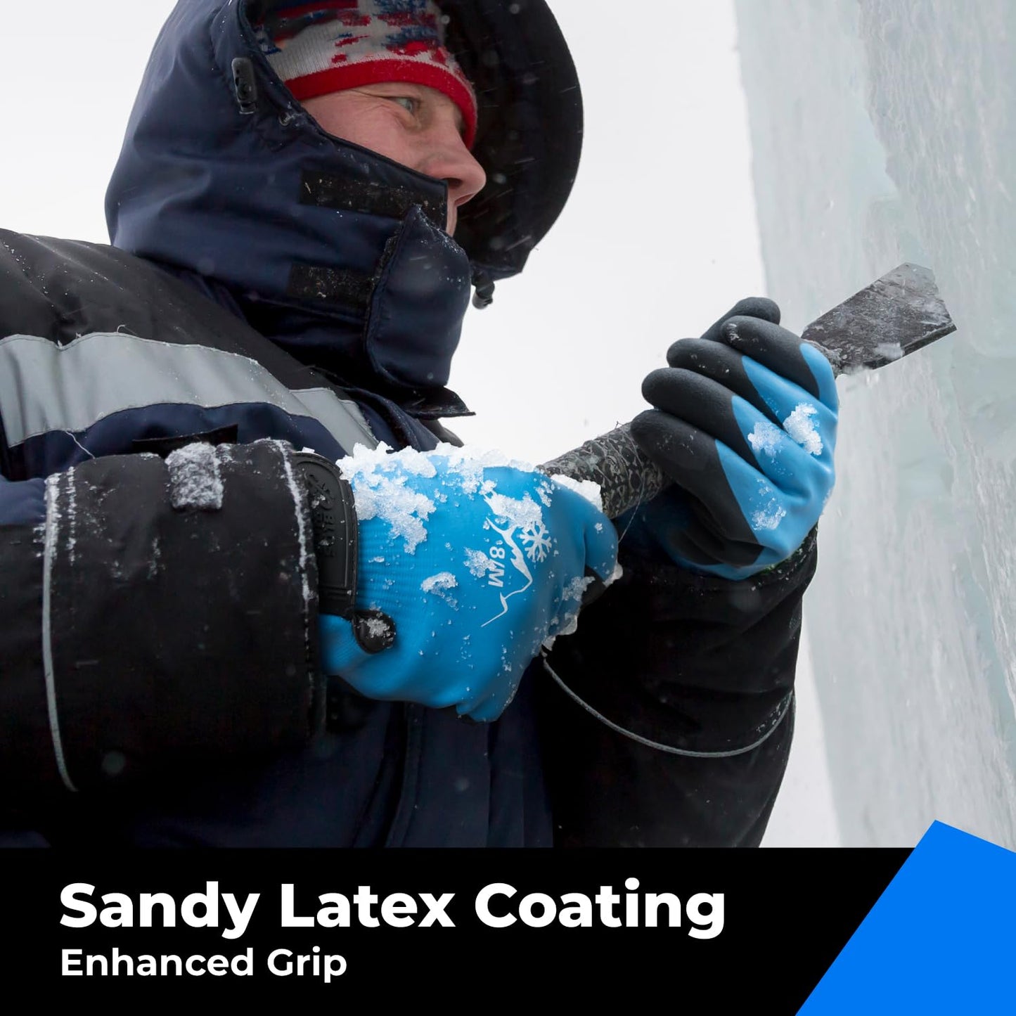 100% Waterproof Gloves for Men and Women, Winter Work Gloves for Cold Weather, Touchsreen, Thermal Gloves for Fishing, Gardening and Working in Freezer, With Grip, Blue, XX-Large