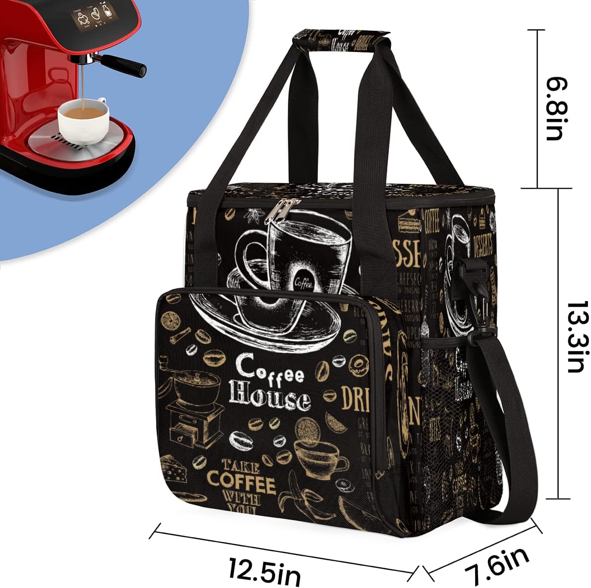 cfpolar Coffee Maker Storage Bag, Waterproof Travel Carrying Storage Tote Bag Organizer Case, Compatible with K-Mini or K-Mini Plus, And Suitable for Other Accessories， With Pockets for K-Cup Pods