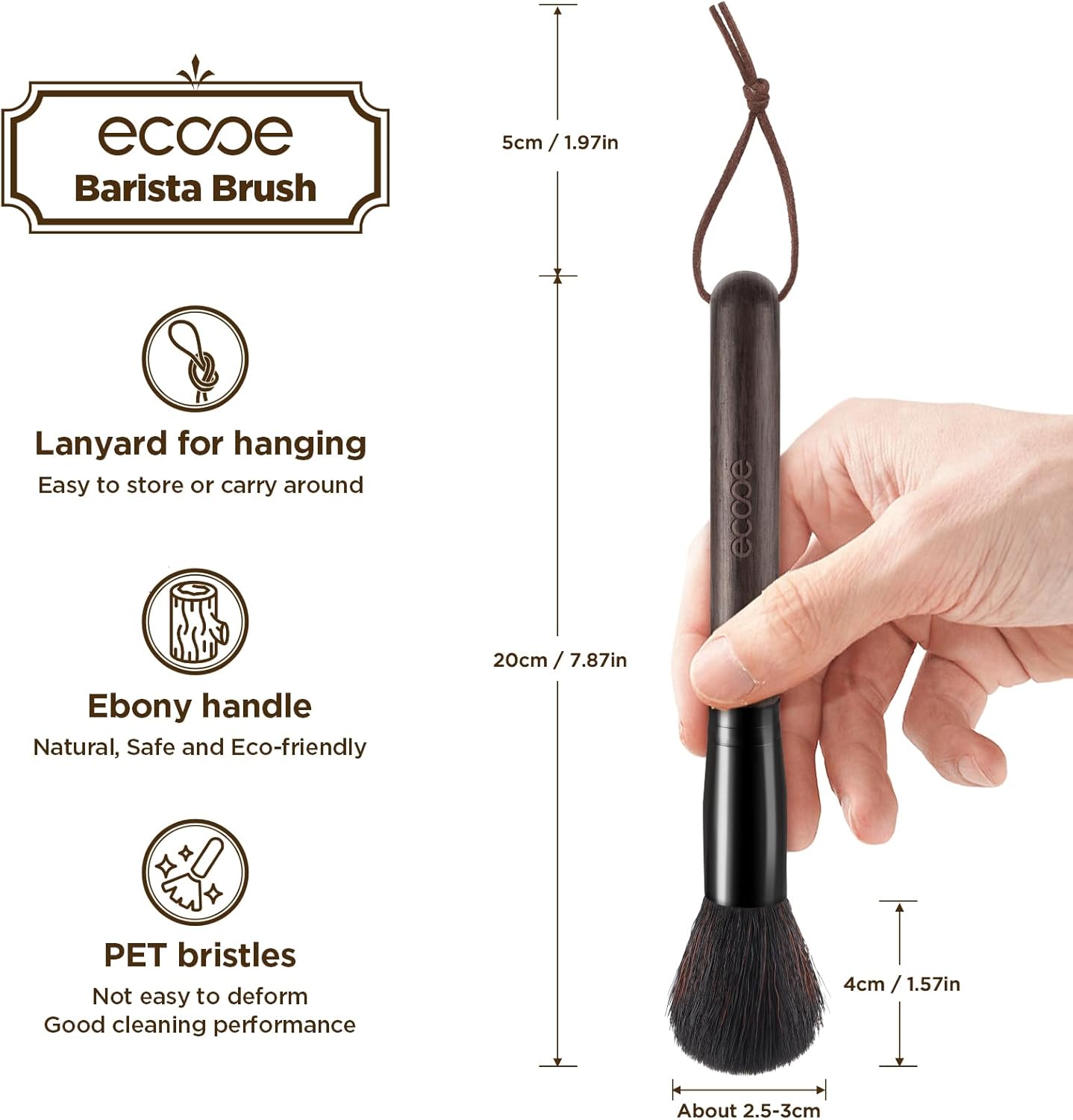 ecooe Coffee Grinder Cleaning Brush, Barista Brush Espresso Machine Accessories, Wood Handle Coffee Machine Accessory Cleaning Brista Brush with Lanyard, Coffee Tool for Barista Bean Grain Coffee Tool