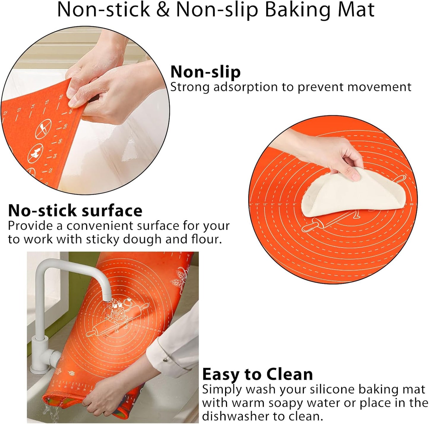 Silicone Baking Mat 32" x 24" Extra Thickness Dough Rolling Mat with Measurements and Edge Heightening, Non-stick Food Grade Silicone Pastry Mat for Pastry, Bread, Cookies, Pizza, Fondant, Pasta-Red