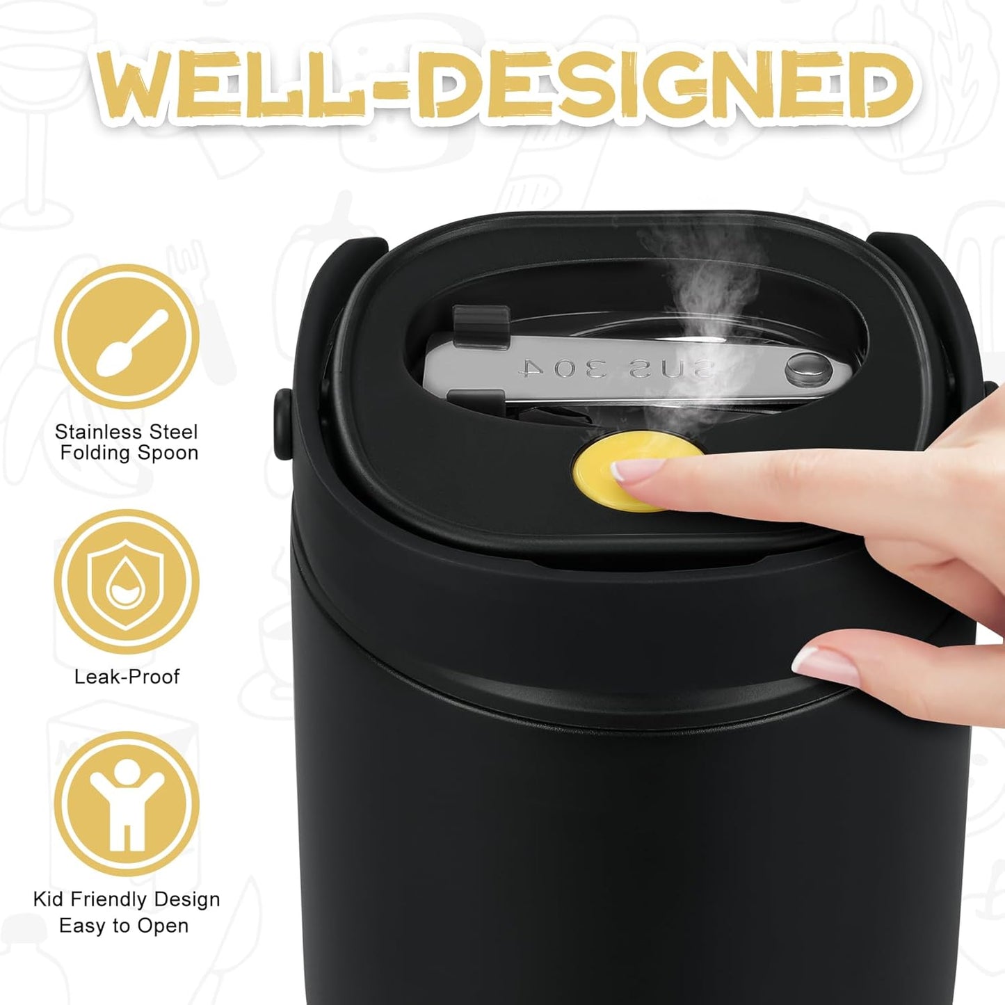 2 - in - 1 Soup Thermo for Hot Food 14oz with Snack Box Container Leak Proof Insulated Lunch Container Kids and Adults Stainless Steel Double Wall Vacuum Wide-mouth Thermal with Spoon and Handle