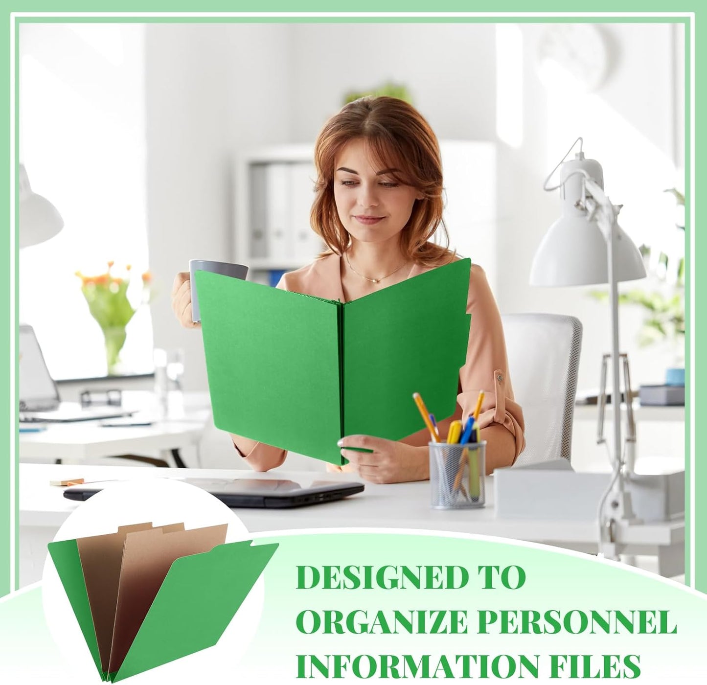 12 Pcs Classification Folders Letter Size, Back to School Supply for Teacher, Student, 2 Pocket Dividers Pressboard File Folder Bulk with 2 Fasteners, 2 in Expanding File Organizer (Green)