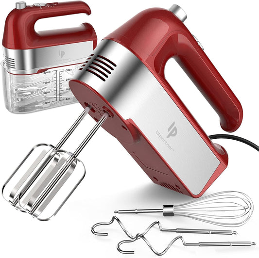 Hand Mixer Electric, 450W Kitchen Mixers with Scale Cup Storage Case, Turbo Boost/Self-Control Speed + 5 Speed + Eject Button + 5 Stainless Steel Accessories, For Easy Whipping Dough,Cream,Cake