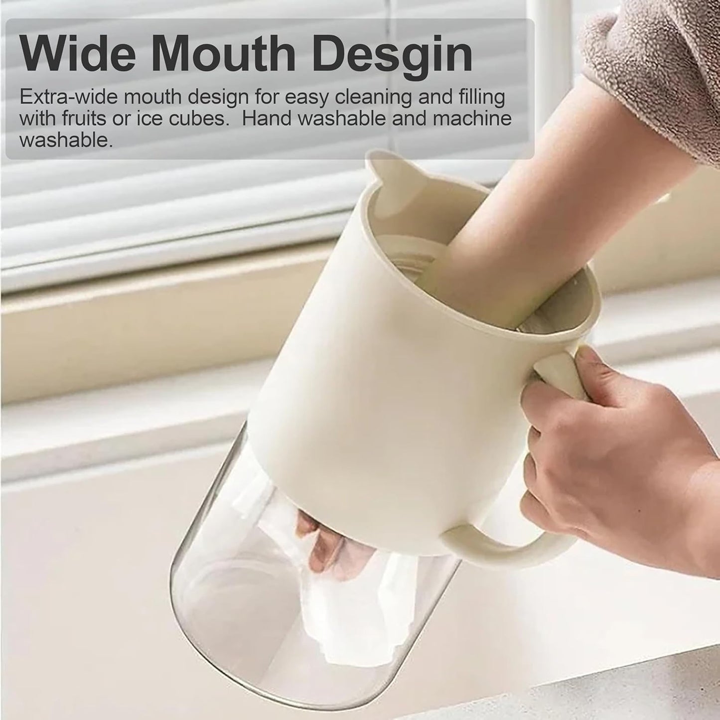 Delove Cold Brew Coffee Maker with Auto Spout – Shatterproof Plastic Shell, Wide Mouth Design – 62 oz (1.9 Quart) Iced Tea Glass Carafe with Removable Removable Mesh Filter (1, Beige)