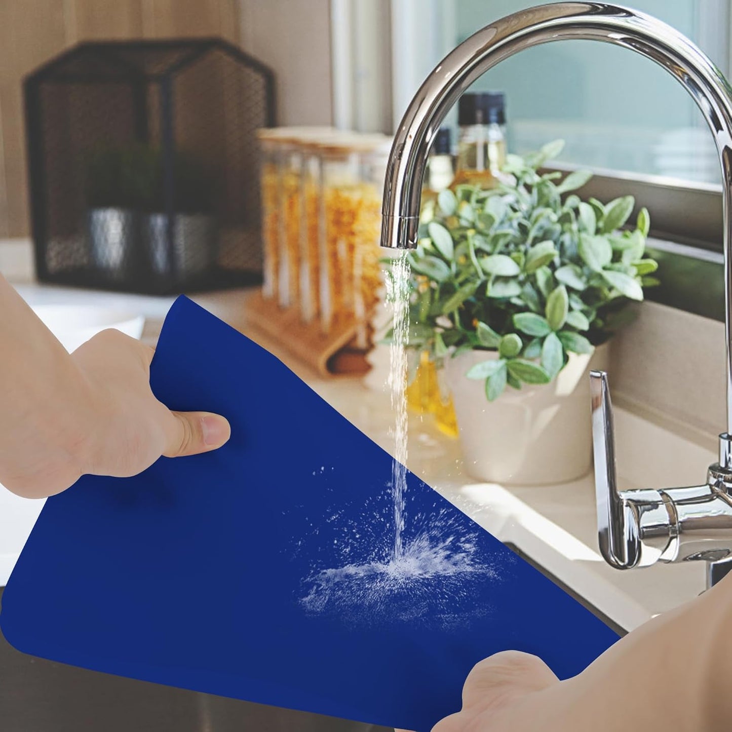 Silicone Mat for Kitchen Counter, Silicone Mat Trimable to Size (Classic blue, 15.7×11.8inch-2pcs), BPA-Free Silicone Placemat, Heat-Resistant NonSlip Table Mat for Air Fryer, Countertop Protector Mat