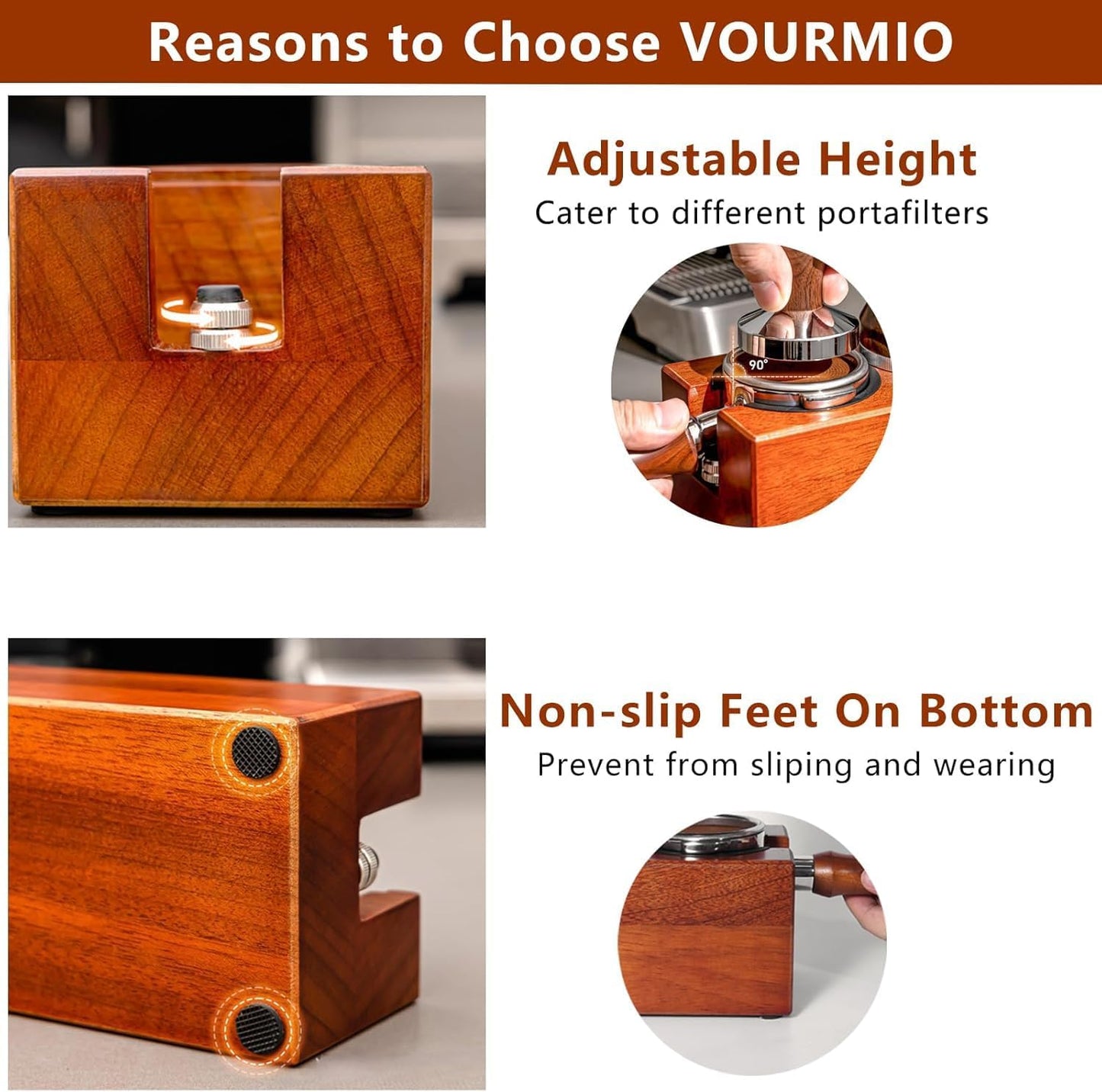 58mm Espresso Tamping Station - 8 in 1 Espresso Organizer for Storage 58mm Coffee Tamper, Distributor, Portafilter & Puck Screen Accessories, Wooden Tamper Station