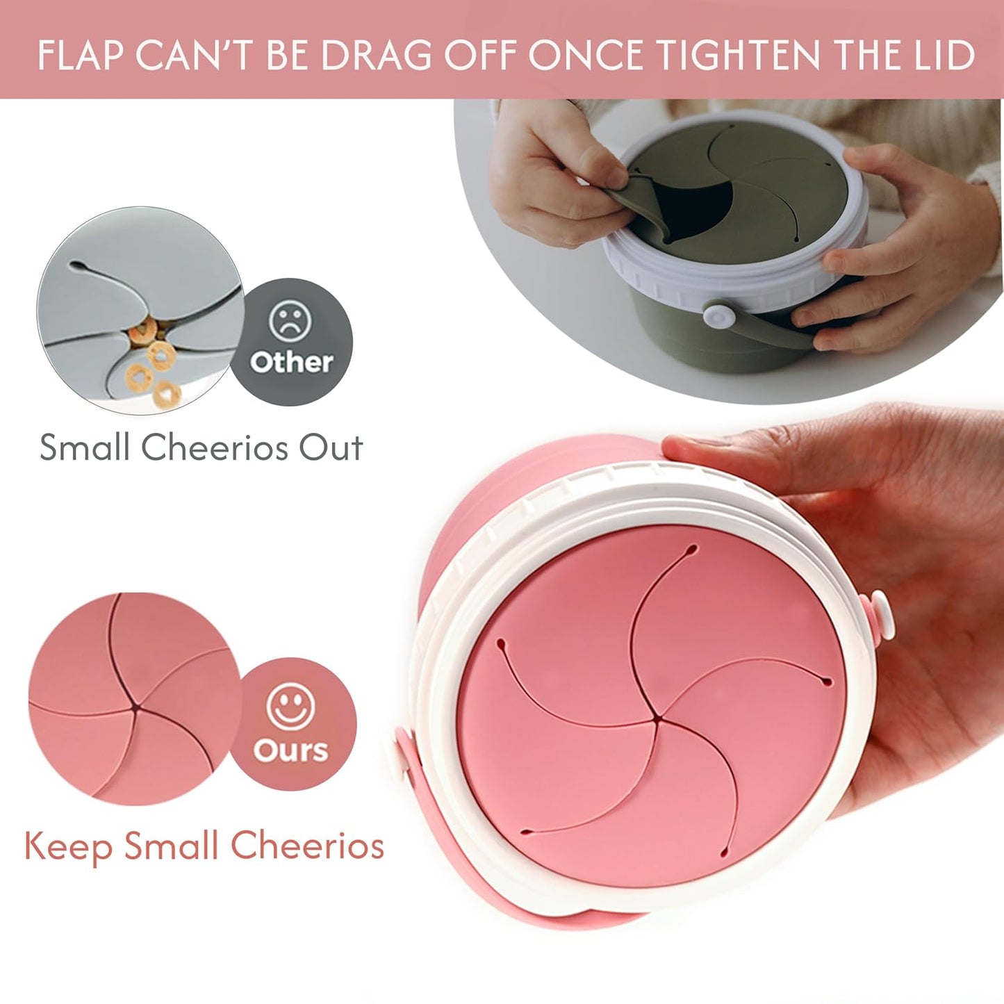 No Spill Silicone Toddler Snack Containers, Detachable Silicone Flap for Filling&Cleaning, Crumb-Free Hard Plastic Screw Travel Lid, Ultra-Soft for Baby Kids Hand In-Out, Snack Cup Holder 12 oz