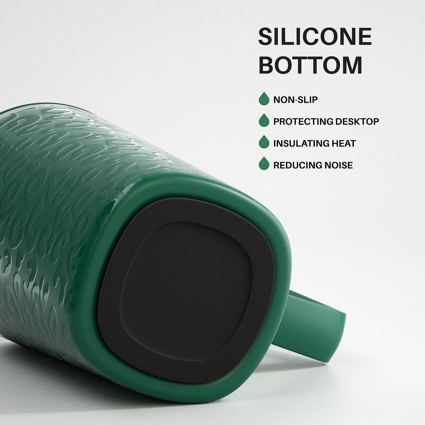 Ideus Vacuum Insulated Coffee Mug, 16oz Reusable Stainless Steel Thermal Double Walled cup with Handle and Slider Lid for Hot & Cold Beverages, BPA Free (Leapord Dark Green)