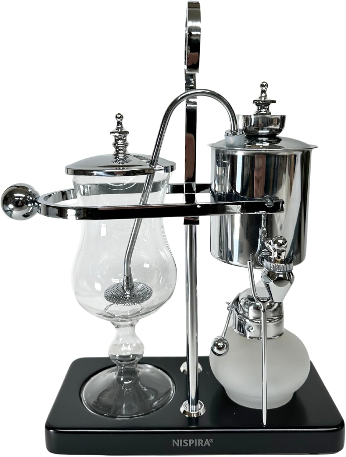 Nispira Belgium Royal Family Balance Syphon Unique Gravity Vintage Coffee Maker Vacuum Brewing System Silver 500 ml