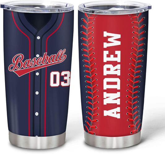 Hyturtle Personalized Baseball Tumbler Baseball Players Design Stainless Steel Double Walled Vacuum Insulated Tumblers 20oz30oz Coffee Travel Mug Cup Christmas Gift For Men Boys Friends Dad Sports Fan