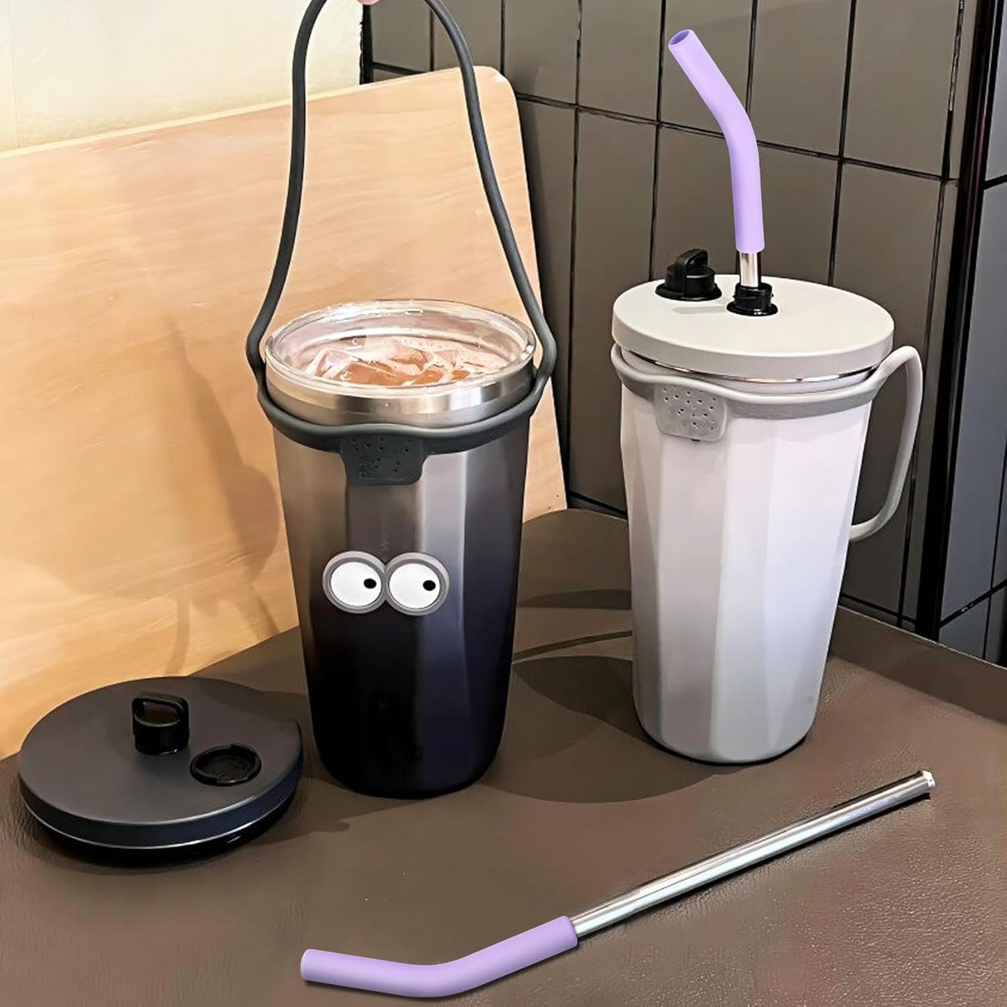 6pcs Food-Grade Silicone Straw Tips, Reusable Metal Straw Elbows Tips, Temperature Resistant Rubber Straw Covers Replacement Tip for 5/16" Stainless Steel Straws - Purple