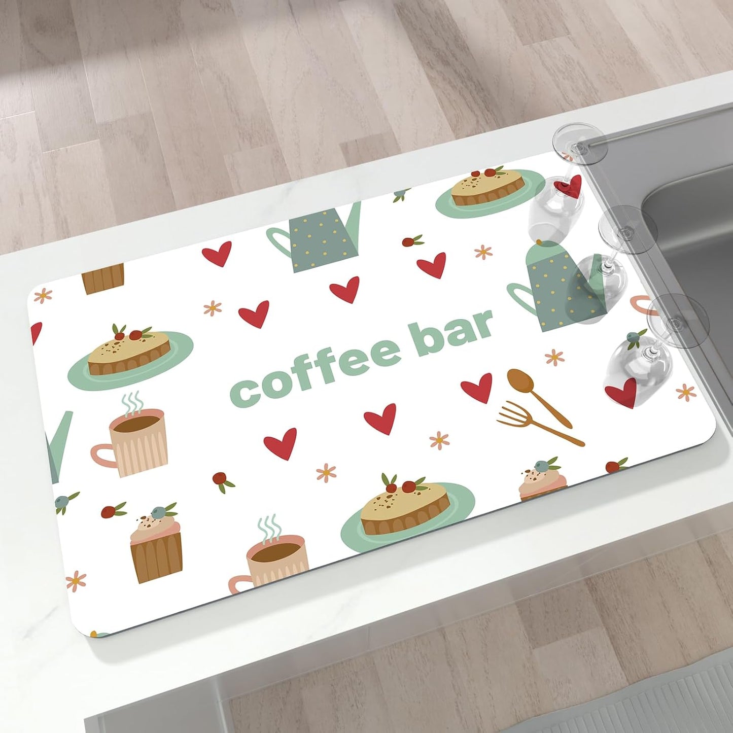 Dish Drying Mat 16" X 24", Super Absorbent & Cuttable Coffee Mats for Countertop, Kitchen Counter Mat Fits Under Coffee Maker or Machine, Hide Stain Drying Pad for Dish Drying Rack, Coffee and Sweets