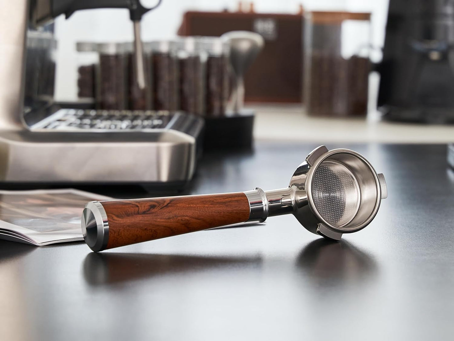 54mm Bottomless Portafilter with Puck Screen | Fits for 54mm Breville Machines | Stainless Steel portafilter and Mahogany Handle|Espresso Machine Accessories(Mahogany)