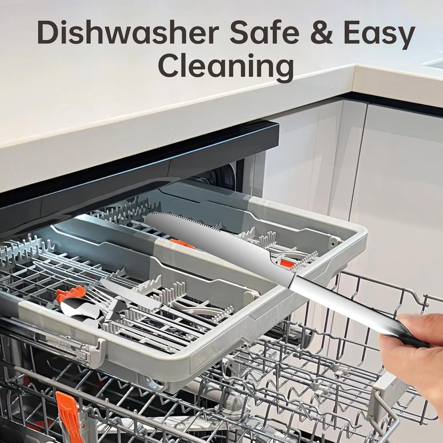 20-Piece Stainless Steel Flatware Set, Service for 4 — 4 × 5-Piece Place Settings (Knife, Dinner Fork, Salad Fork, Dinner Spoon & Teaspoon), Mirror-Finish, Dishwasher Safe Silverware